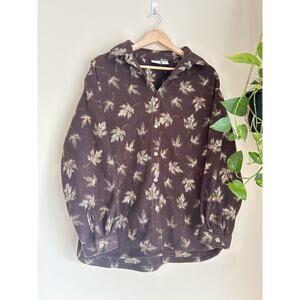 Cherokee Brown Leaf Button Jacket – Floral Nature Print, Mid-Length, S/M